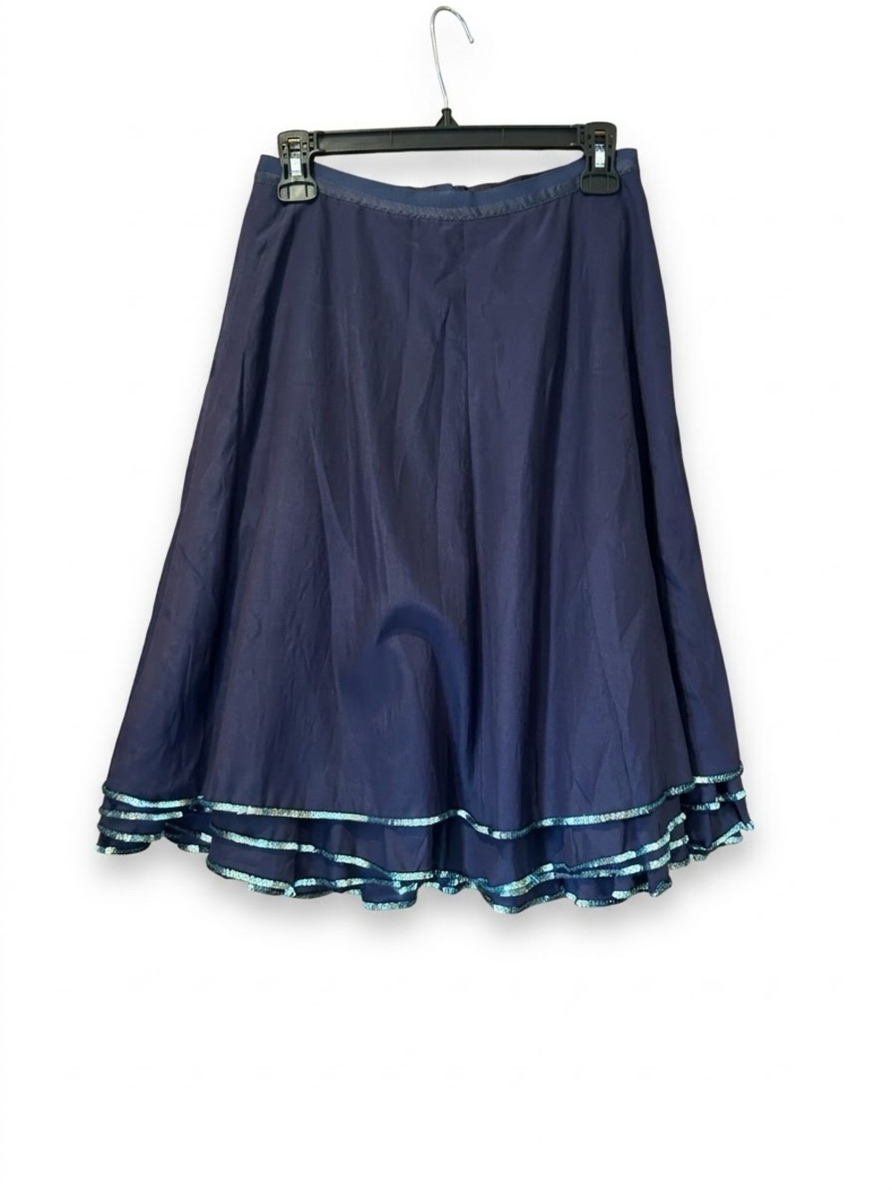 Marc Jacobs Silk Blend A-Line Skirt Navy Blue Sequin Trim Womens Sz 2 Midi Flowy